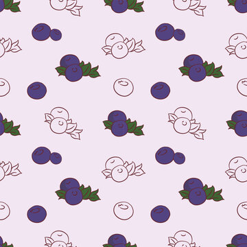 Blueberry fruit purple seamless pattern lavender background handdrawn
