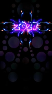 2027 Futuristic Neon New Year Vertical Video Loop Background