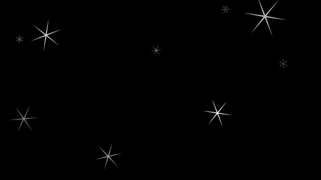 黒背景に美しく輝く白い星と雪の結晶がゆっくりと降り注ぐキラキラアニメーション