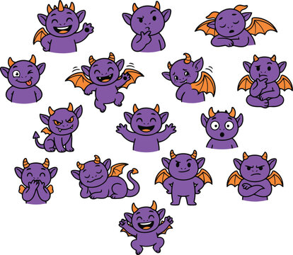 Halloween gargoyle colorful bundle icon set cute purple monster emotes for spooky designs digital art