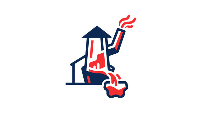 Industrial Smelting Furnace Icon: Molten Metal Pouring into Crucible