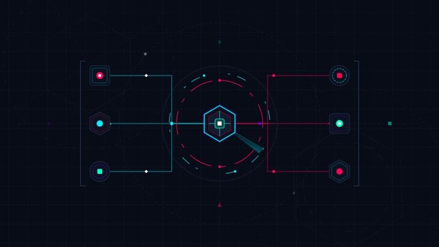 Dynamic Digital Interface Demonstrating Data Network Visualization.