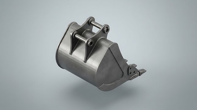 A high-quality metallic escavator bucket isolated on a neutral background perfect for heavy construction equipment and earthmoving machinery applications