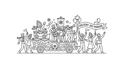 Obraz premium Joyful winter festival parade with people celebrating on a decorated float
