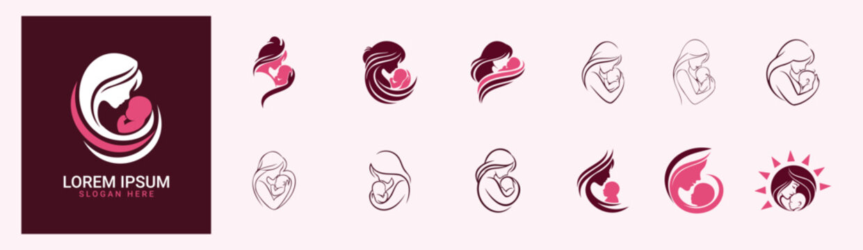 Mother Care Logo Collection Woman Pregnancy Clinic Branding Set

