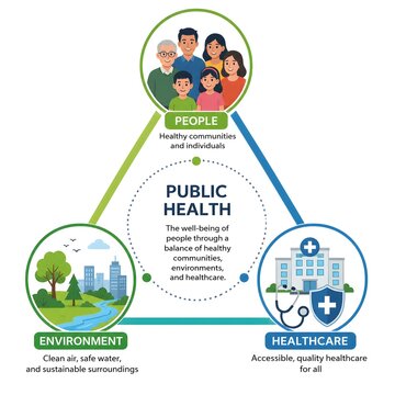 Community Health Triangle Concept Showing Population Environment and Healthcare Services