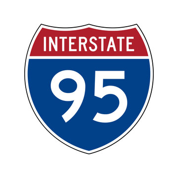 Interstate 95 highway road sign showing number ninety five in blue and red colors Vector