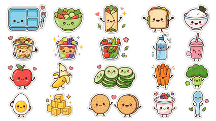 Fototapeta premium Kawaii stickers of playful food items for back-to-school theme
