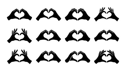 Fototapeta premium Hands forming heart icons in black outline style for UI and web design