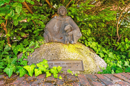 Shepherd sculpture illustrating Psalm 23 at St. Michaelis Church in Eutin, Schleswig-Holstein, Germany.