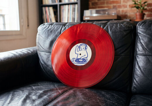 Vinyl label Record on Black Sofa