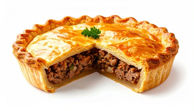 savory baked meat pie with minced beef filling and golden crust