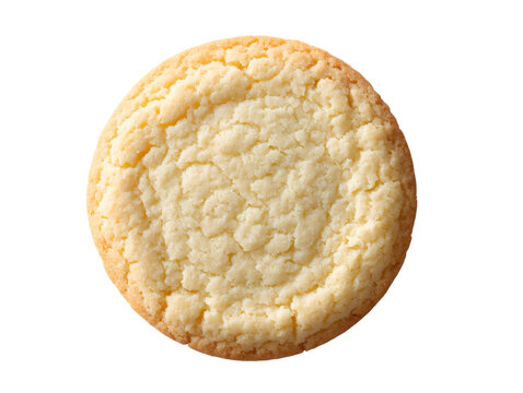 Classic round sugar cookie with a crisp golden edge and soft buttery center, isolated on a white background.