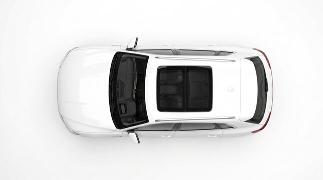 Top view of a modern white SUV car with a sunroof isolated on white background