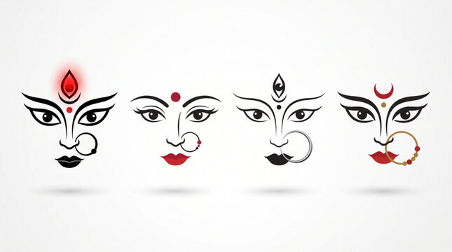 Minimal Goddess Durga Face Icon Set Collection for Durga Puja and Navratri Festival Design