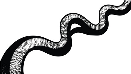Fototapeta premium A bold black and white vector illustration featuring a winding snake shape with intricate textures and a sharp graphic design style