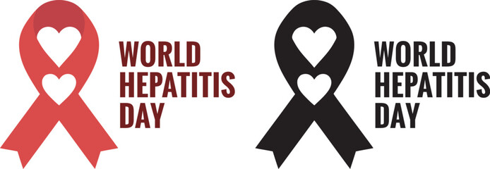 World hepatitis day awareness red and black ribbon with heart symbol for viral hepatitis support © MDMasud