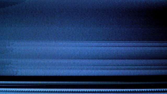 Blue TV noise and VHS glitch texture on black background, analog static interference with distorted scan lines and retro signal error effect for video, cyberpunk design, poster or digital overlay.