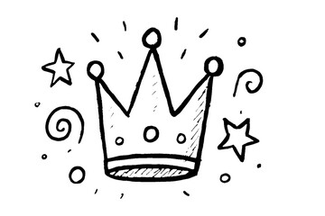 Hand Drawn Crown Doodle with Stars and Decorative Elements Isolated on Transparent Background © sss