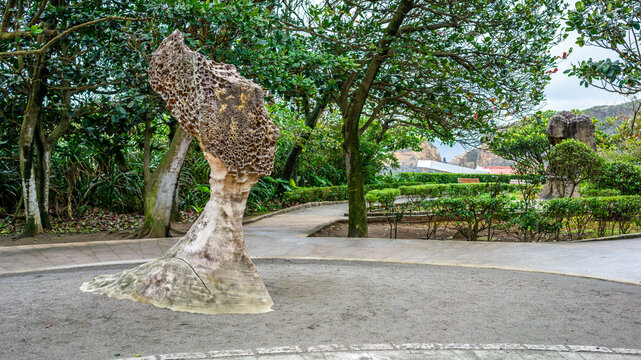 Queen's Head rock formation at Yehliu park entrance area in Yehliu geopark New Taipei Taiwan
