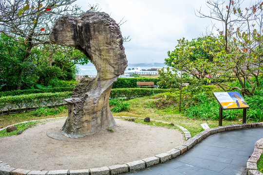 Cute Princess rock formation at Yehliu park entrance area in Yehliu geopark New Taipei Taiwan