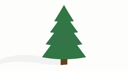 Fototapeta premium Layered evergreen pine tree with simple triangular branches rising from soft snowy hills on a clean winter white background, minimal flat vector for holiday, forest and nature themes