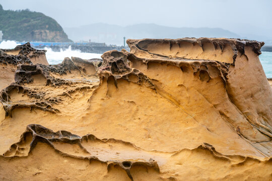 Scenic view of Yehliu park rock formation in Yehliu geopark in New Taipei Taiwan