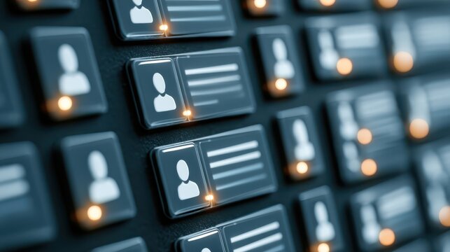 Digital interface showcasing multiple holographic user profile icons on a dark futuristic background.