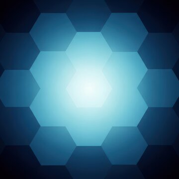 An abstract background featuring a geometric pattern gradient of fading hexagons transitioning from deep navy blue into a soft cyan glow, design, sequence, artistic