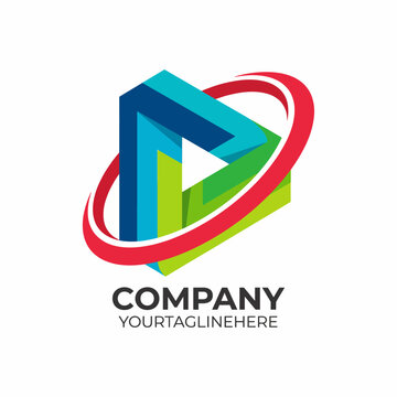 A dynamic and modern logo design featuring geometric shapes in 3D perspective with vibrant colors, symbolizing innovation and creativity in a contemporary style.