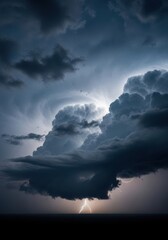 Obraz premium Dramatic and ominous dark gray clouds gather heavily in a turbulent sky, signaling a powerful severe thunderstorm approaching the landscape, heavy, tempest, climate
