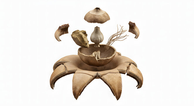Detailed 3D Exploded View of Earthstar Fungus Anatomy Isolated on White