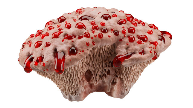 ​Hyper-Realistic Scientific 3D Render of Bleeding Tooth Fungus (Hydnellum peckii) Isolated on White Background