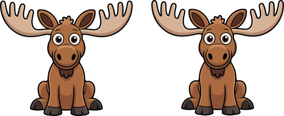 Adorable cartoon moose characters sitting upright with big antlers and cheerful expressions in cute animal vector illustration design © MD