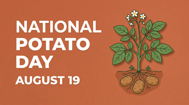National potato day illustration with plant and potatoes august 19