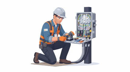 Fototapeta premium Smiling Construction Worker Wearing Safety Helmet Holding Drill and Toolbox with Professional Tools for Building, Engineering, Contractor, Handyman, and Industrial Work Concept