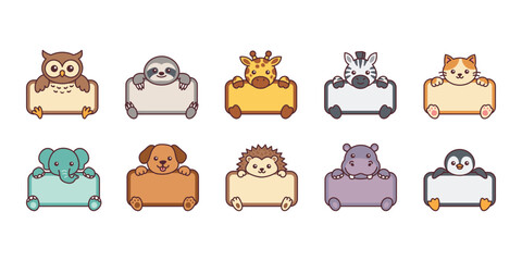 Fototapeta premium Cute Animal Character Name Tags Set