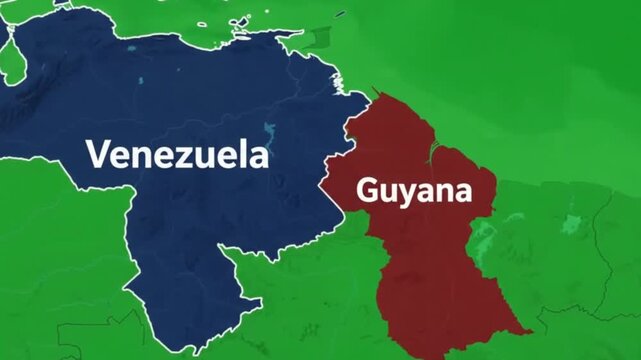 Digital map graphic of venezuela and guyana with national labels