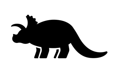 Vector isolated illustration with icon of Chasmosaurinae. Big dinosaur. Logo of triceratops is designed in flat minimalist style. Black shape on white background © Olli