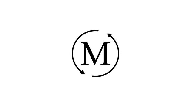 Minimalist animated m letter spinning clockwise black and white animated spinning letter m