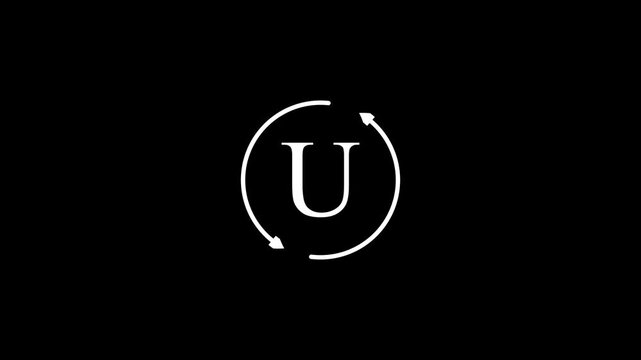 Circular motion blur white letter u on black background dynamic abstract symbol