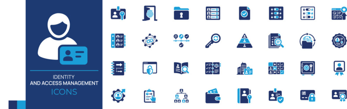 Identity and Access Management Solid Icons Set. IAM, Authentication, User Access, Enterprise Security Vector Collection