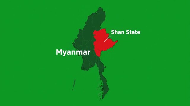 Map of myanmar with highlighted shan state regional graphic a flat