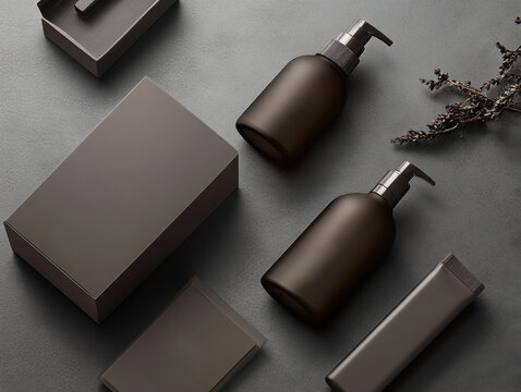 Luxury skincare packaging in sophisticated mocha tones highlighting premium beauty branding, refined minimalism, and contemporary elegance