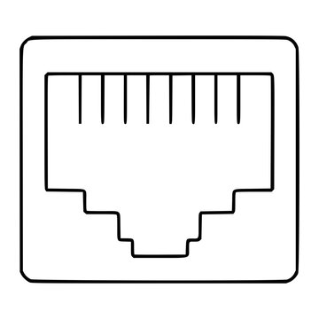 Minimalist Hand-drawn Ethernet Port Vector Icon. Clean Line Art Network Connector Illustration Featuring RJ45 Socket Outline. Scalable Technology Symbol for Digital Interface Design Projects.