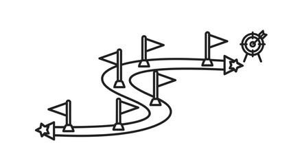 Fototapeta premium Roadmap to Success: Winding Path with Flags Leading to Target Goal