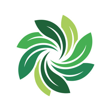 This image features a stylized design of spiraling green leaves, representing growth, nature, and sustainability in a visually appealing and modern artistic style.