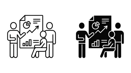 Fototapeta premium Business team reviewing performance charts and analytics data icon set