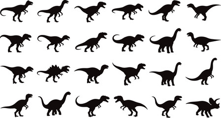 Obraz premium Dinosaur silhouettes showing prehistoric species, extinct animals, fossil icons, paleontology design, evolution history, and natural science