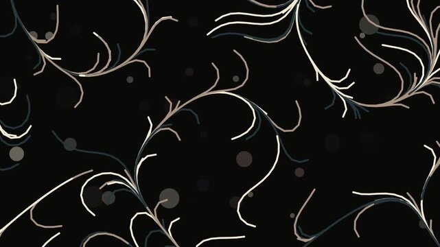 Elegant golden vines with flowing branches and floating particles moving gracefully across a deep dark space